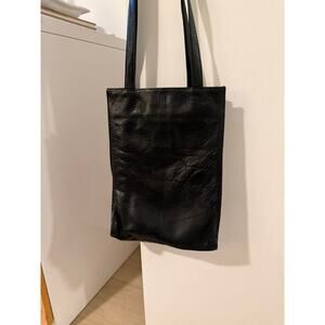 Vintage Black Leather Minimal Tote Bag ✨